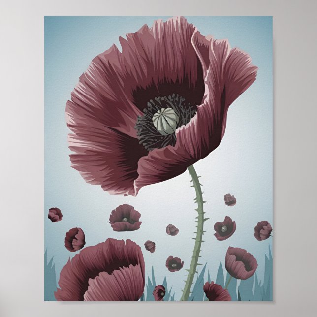 Poppy-Blume-Feldplakat - Minimalistischer Flachbil Poster (Vorne)