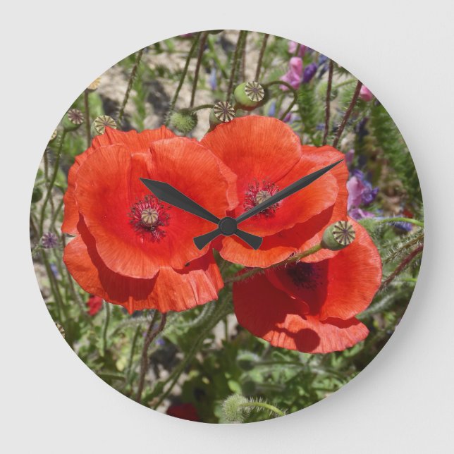 POPPY-BLUME GROßE WANDUHR (Vorderseite)