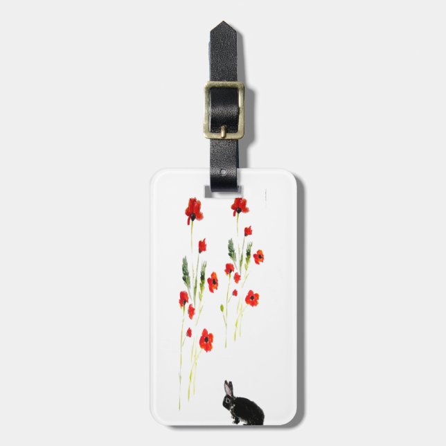 Poppy-Blume Kaninchen Gepäckanhänger (Vorderseite vertikal)