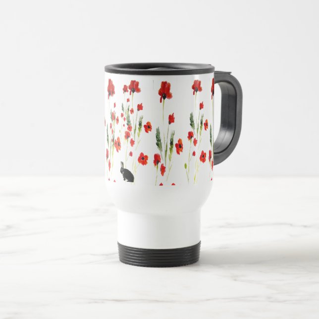 Poppy-Blume Kaninchen Reisebecher (VorderseiteRechts)