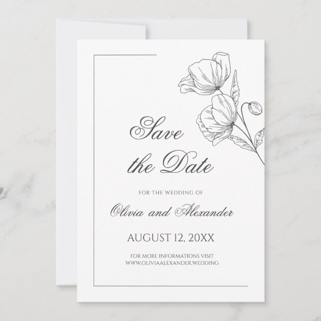 Poppy Blume minimalistische schicke Hochzeit speic Save The Date (Vorderseite)