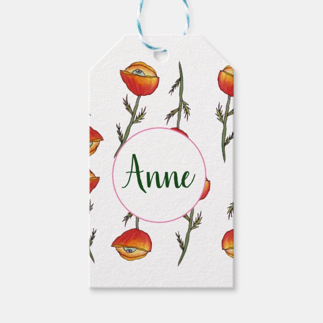 Poppy Blume Surreal Art Custom Gift Tag Geschenkanhänger (Vorderseite)