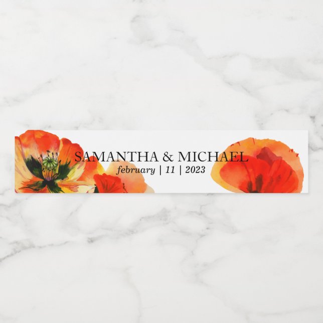 Poppy Blume Wasserfarbenmalerei Hochzeit (Einzelnes Label)