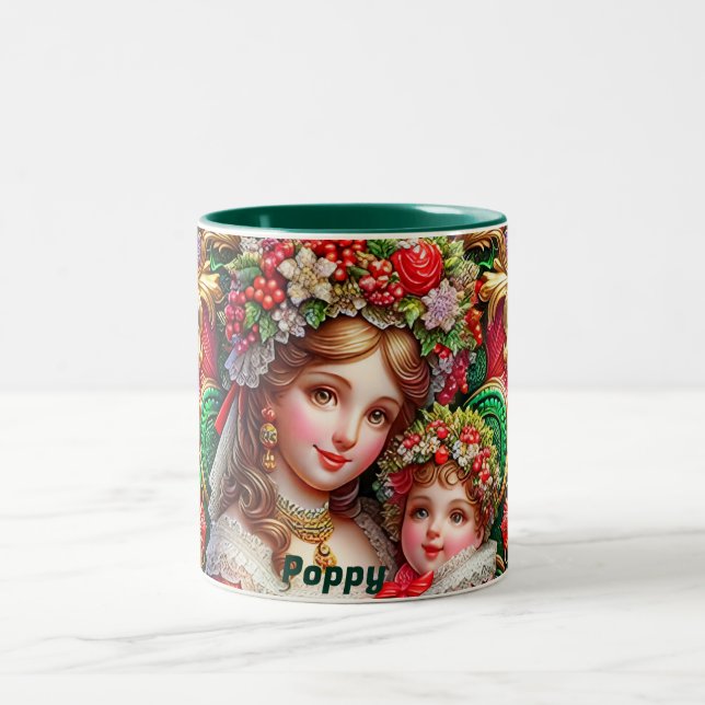 POPPY ~ CHRISTMAS MUTTER UND KIND ~ ZWEIFARBIGE TASSE (Mittel)