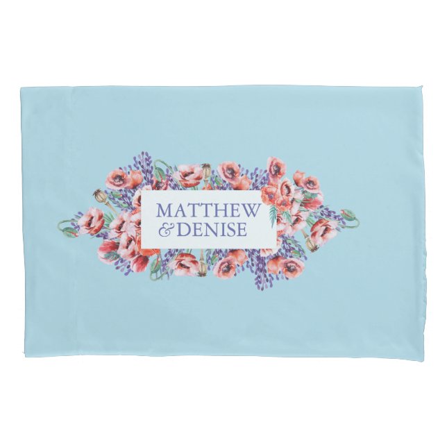 Poppy Collection mit Spun Sugar Blue Hintergrund I Kissenbezug (Vorderseite-Links)
