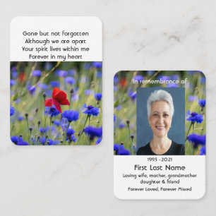Poppy Cornflower Meadow Memorial Pocket Keepake Visitenkarte