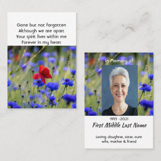 Poppy Cornflower Meadow  Memorial Pocket Keepsake Visitenkarte
