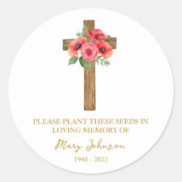 Poppy Cross Memorial Funeral Seed Packet Runder Aufkleber