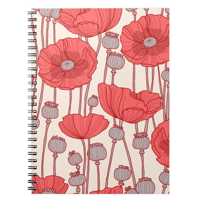 Poppy Field Dance: Nahtlose, florale Rhapsodie Notizblock (Vorderseite)