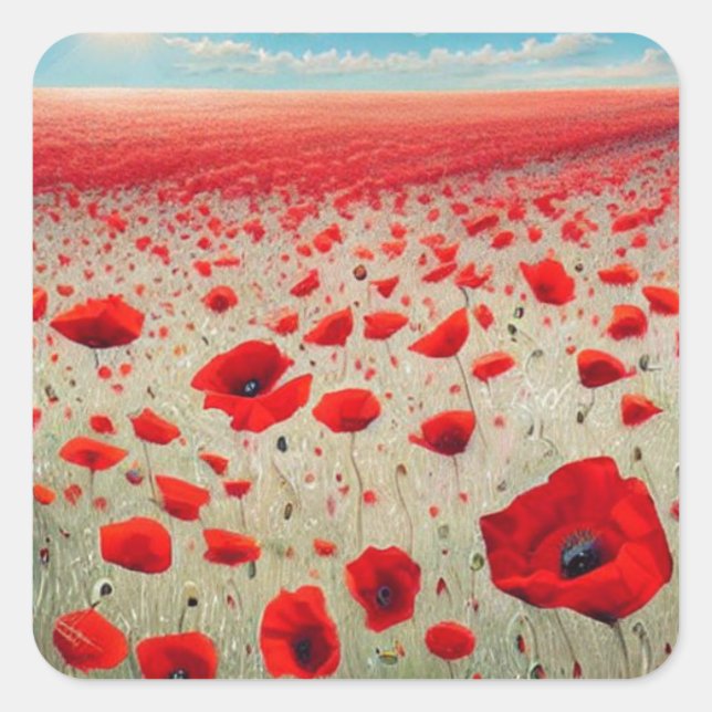 Poppy Field Square Aufkleber (Vorderseite)