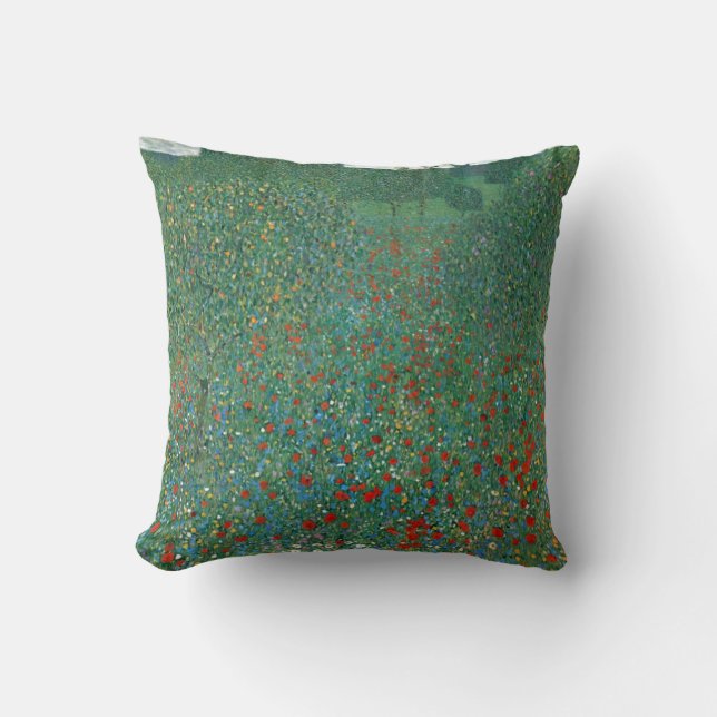 Poppy Field von Gustav Klimt, Vintager Jugendstil Kissen (Vorderseite)