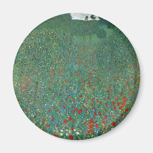 Poppy Field von Gustav Klimt, Vintager Jugendstil Magnet (Vorne)
