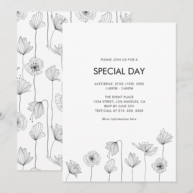Poppy Floral Party Einladung für Jede Anlässe (Vorne/Hinten)