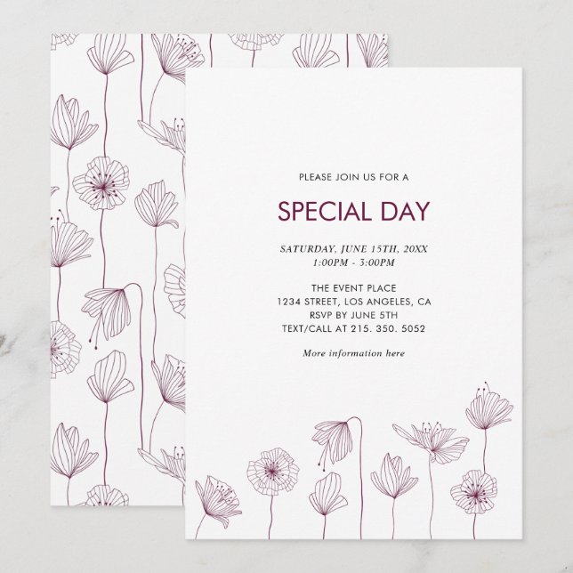 Poppy Floral Party Einladung für Jede Anlässe (Vorne/Hinten)