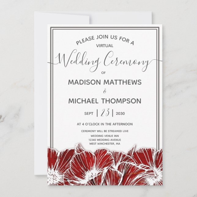 Poppy floral Virtual Wedding Livestream Hochzeit i Einladung (Vorderseite)