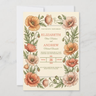 Poppy Floral Wedding Invitation Vintage Botanical Einladung