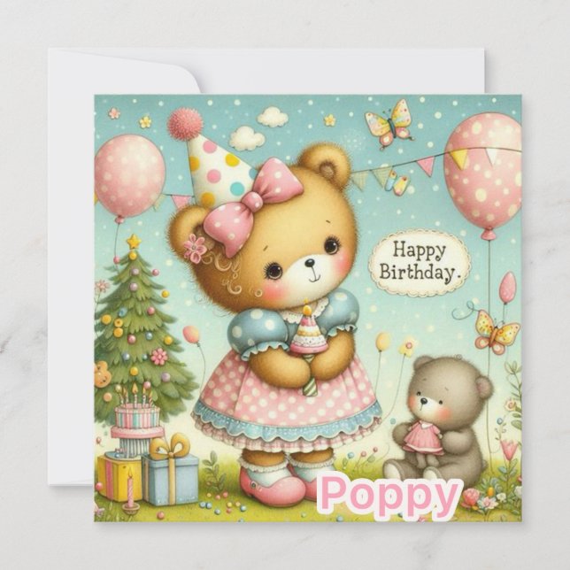 POPPY ~ Geburtstagskarte ~ Teddy Bear ~ Flat Card (Vorderseite)