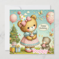 POPPY ~ Geburtstagskarte ~ Teddy Bear ~ Flat Card