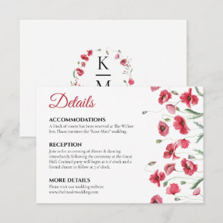 Poppy & Lavender Watercolor Floral Wedding Details Begleitkarte