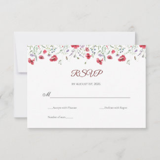 Poppy & Lavender Watercolor Floral Wedding RSVP Karte