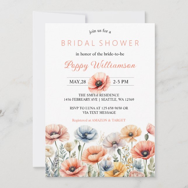POPPY Mason Jar Bridal Dusche Einladung (Vorderseite)