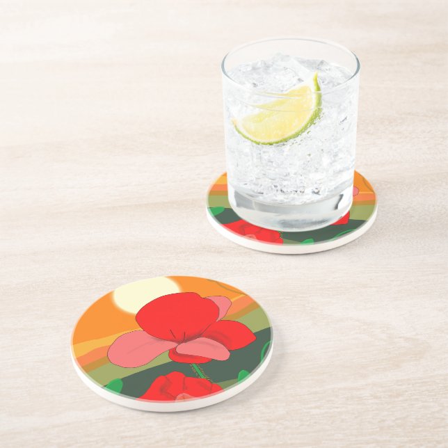 Poppy meadow at sunset   getränkeuntersetzer (Seite)