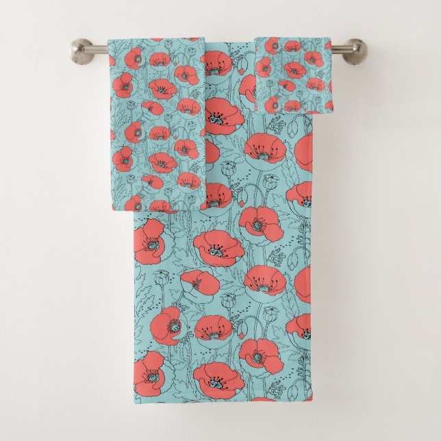 Poppy Meadow Pattern Badhandtuch Set (Insitu)