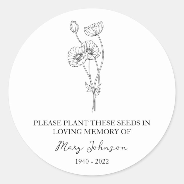 Poppy Memorial Beerdigung Seed Packet Runder Aufkleber (Vorderseite)