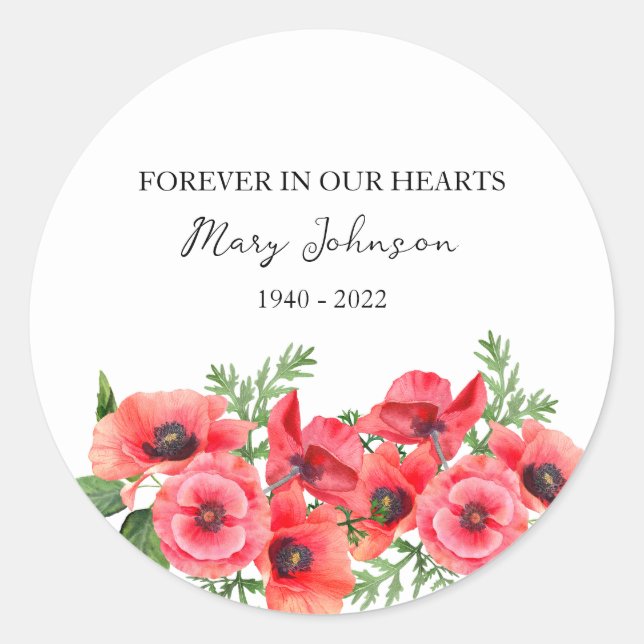 Poppy Memorial Funeral Classic Round Sticker (Devant)