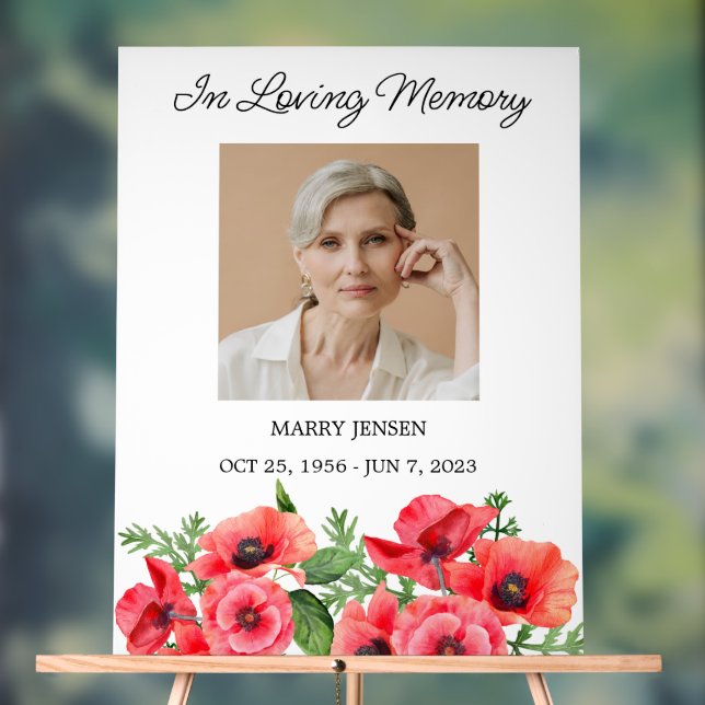 Poppy Memorial Photo Funeral Acrylic Sign (Neutre)