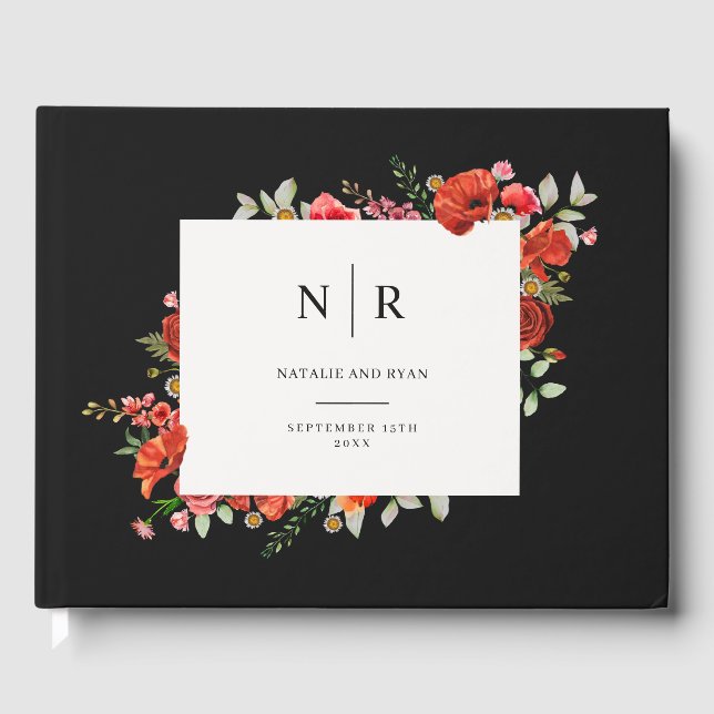 Poppy Monogram Dark Wedding Gästebuch (Vorderseite)
