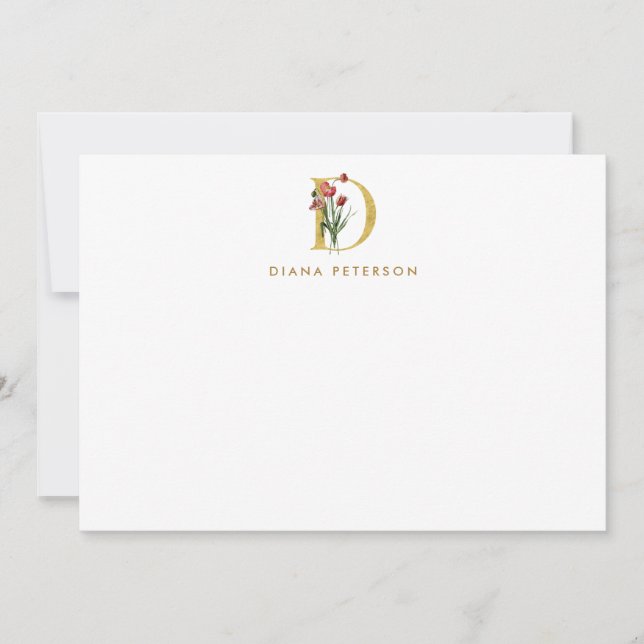 Poppy Monogram Gold Letter D Personalisiert Mitteilungskarte (Vorderseite)