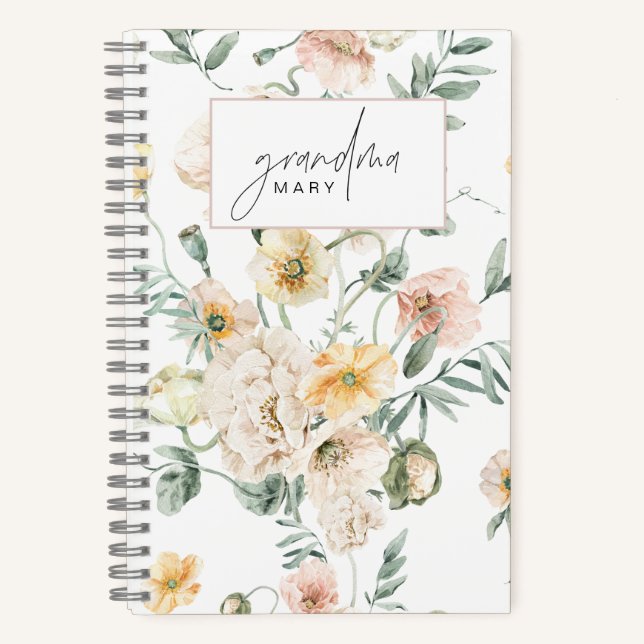 POPPY Niedlich Pastel Wildblume Oma Name Journal Notizbuch (Vorderseite)