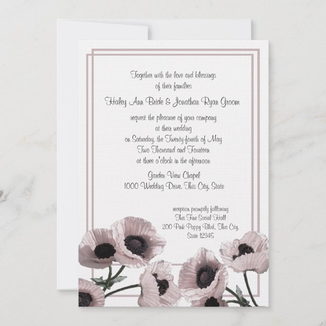 Poppy Pink Wedding Einladung (Vorderseite)