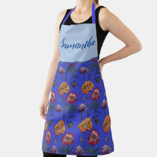 Poppy Poppies Red Shabby Chic Blue Gingham Floral  Schürze