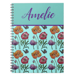 Poppy Poppies Rotes Shabby Chic Aqua Blume Notizblock