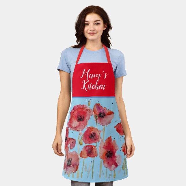 Poppy Poppies Rotes Shabby Chic Aquarellfarben Schürze (Getragen)