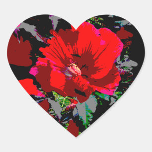 Poppy Red Retro Blumendesign Herz-Aufkleber