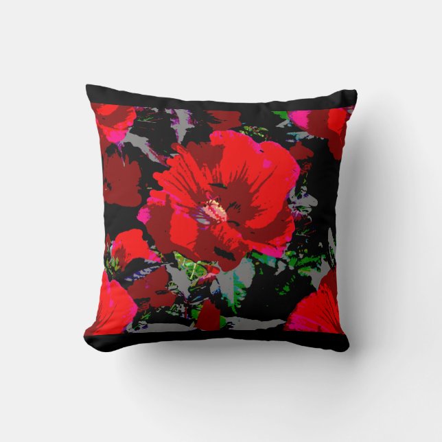 Poppy Red Retro Blumendesign Kissen (Vorderseite)