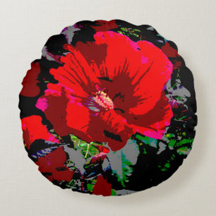 Poppy Red Retro Blumendesign Rundes Kissen