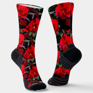 Poppy Red Retro Blumendesign Socken
