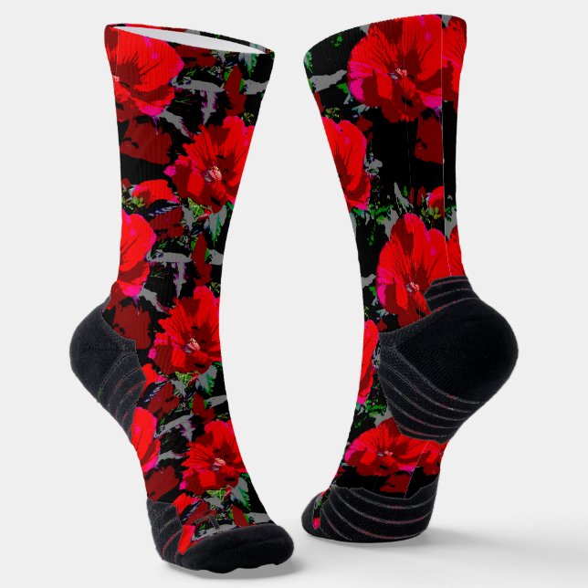 Poppy Red Retro Blumendesign Socken (Gewinkelt)