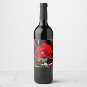 Poppy Red Retro Blumendesign Weinetikett