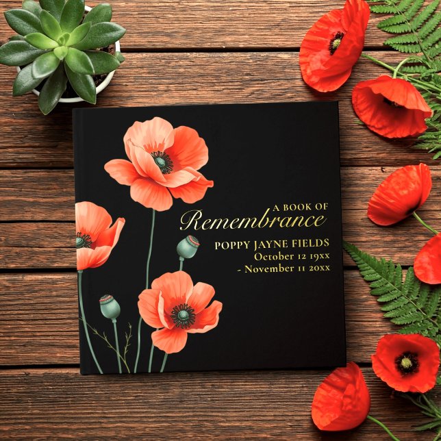 Poppy Remembrance Square Foil Gästebuch (Poppy Book of Remembrance with space for your details)