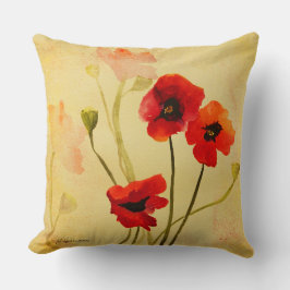 Poppy Shadows Red Poppies Wassercolor Kissen