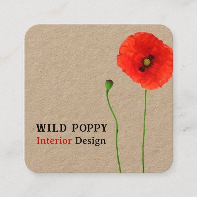 Poppy Simplicity Rustikal Quadratische Visitenkarte (Vorderseite)
