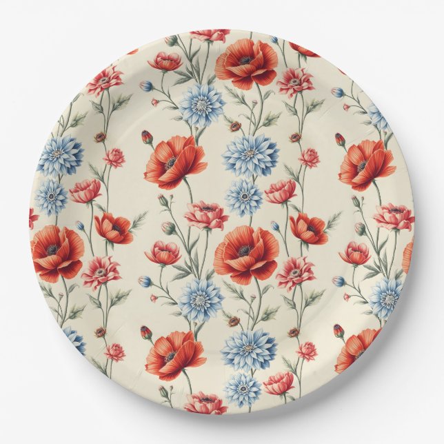 Poppy und Dahlia Toile Pappteller (Vorderseite)