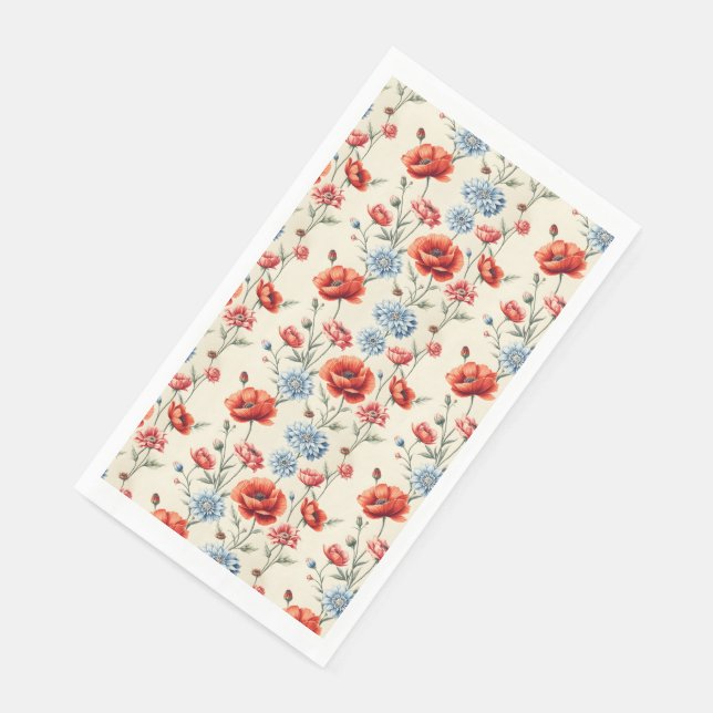 Poppy und Dahlia Toile Serviette (Ecke)