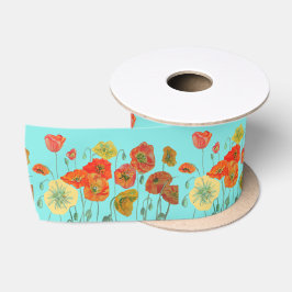 Poppy Watercolor Orange Red Aqua Hübsch Satinband