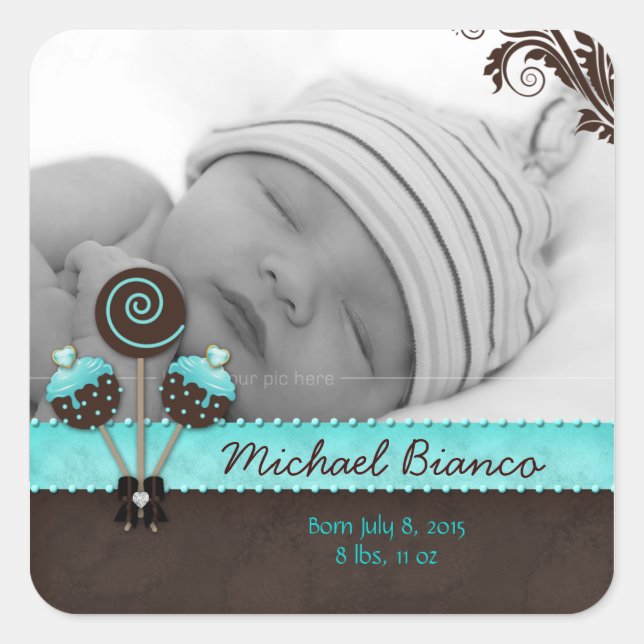 Pops de gâteau Baby Boy Sticker Blue Brown Candy 2 (Devant)